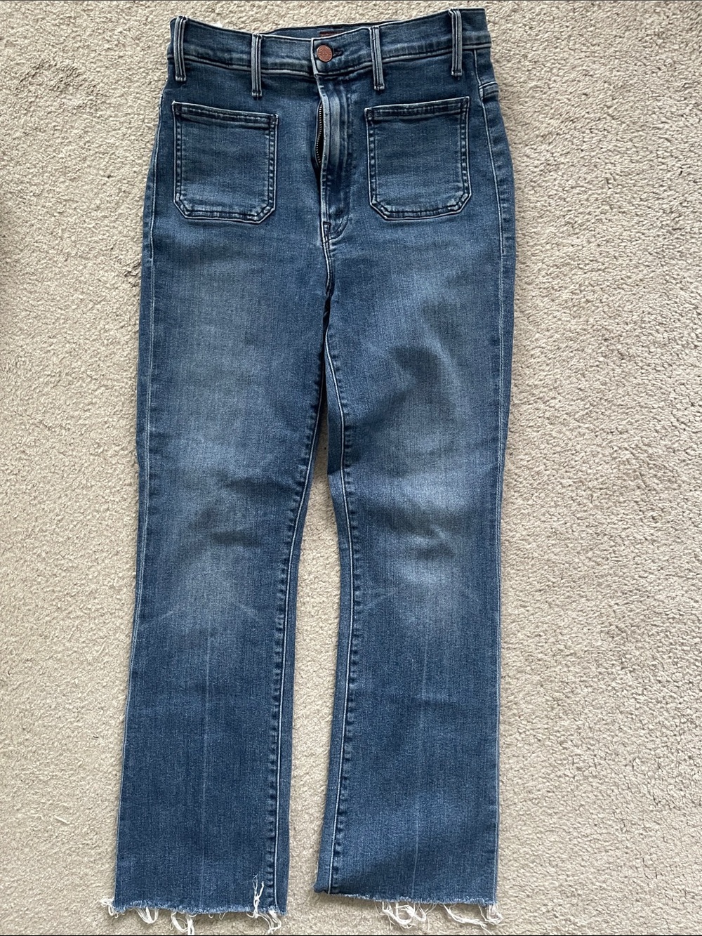 Mother The Hustler Patch Pocket Ankle Fray Jeans Out for the Evening Women's 27